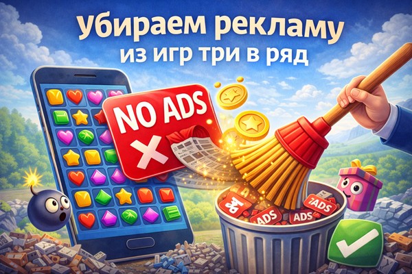 Законно убрать рекламу в играх 3 в ряд